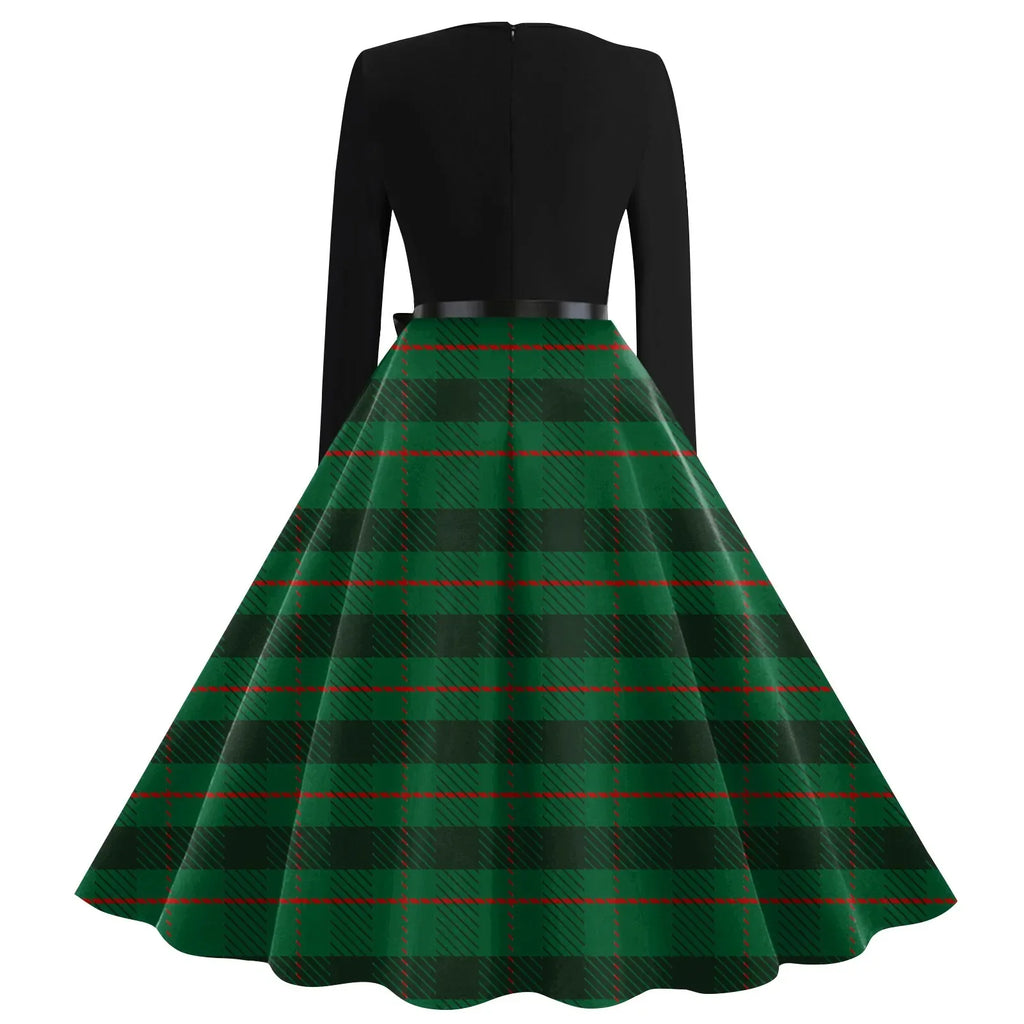 Winter Vintage Christmas Dress Women Long Sleeve 50s 60s