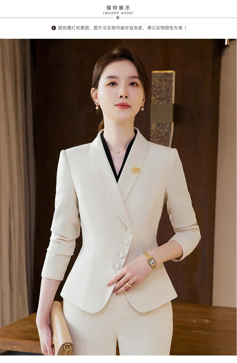 Ladies Formal Pant Suit Set with Blazer and Trousers for Professional Business Attire, Stylish Autumn Winter Women's Work Wear Outfit