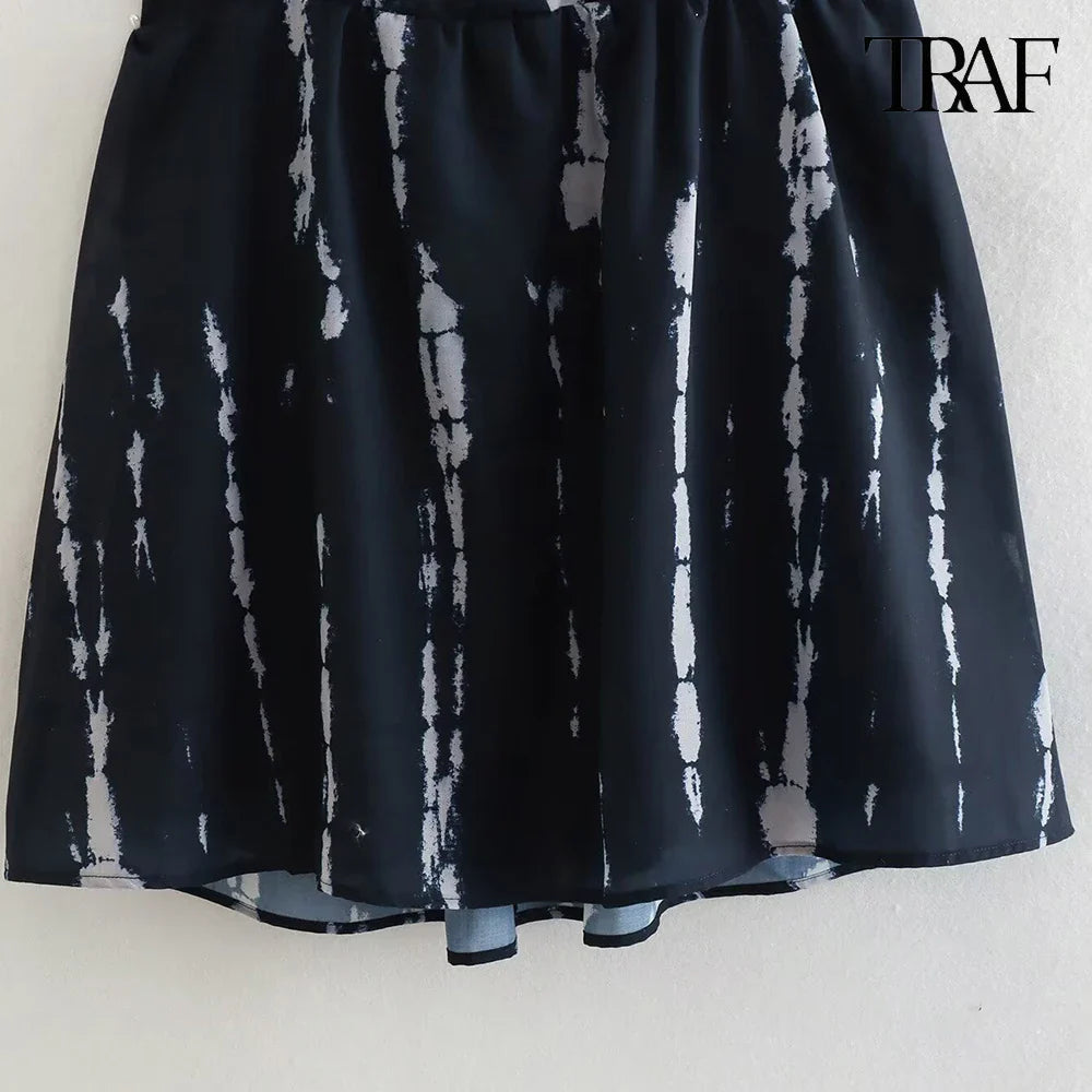 Backless Tie Dye Halter Mini Dress Deep V Neck Beach Party