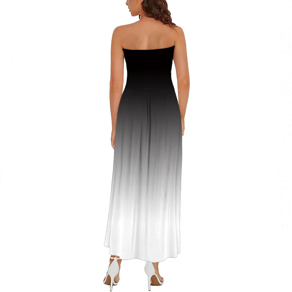 Strapless Maxi Dress With Pockets Off Shoulder Pleated