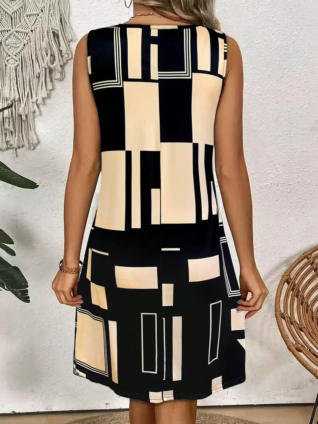 Geometric Pattern Sleeveless Summer Dress For Women
