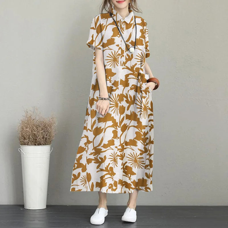 Floral Print Shirt Dress For Women Loose Midi Sundress