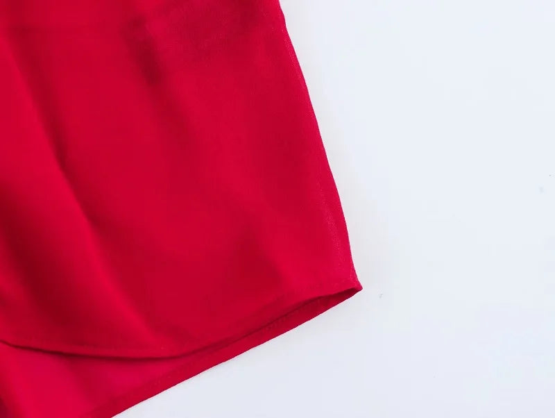 Red Bow Pleated Semi Sheer Womens Blouse Chic Button Up Shirt Elegant Spring Top for Women