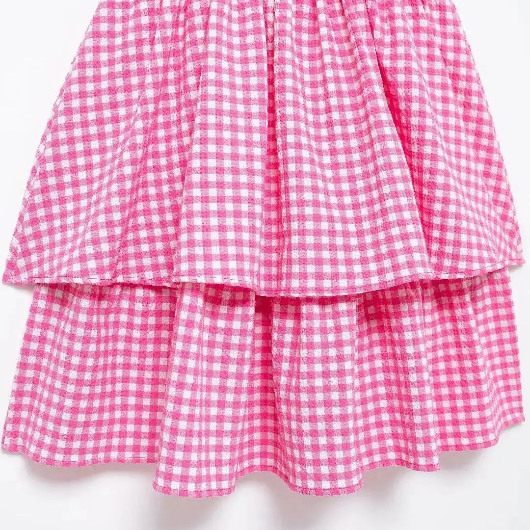 Plaid Print Sleeveless A Line Dress For Women Beachwear