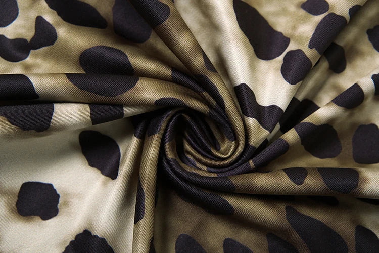 Leopard Print Midi Dress Milk Silk Fabric Backless