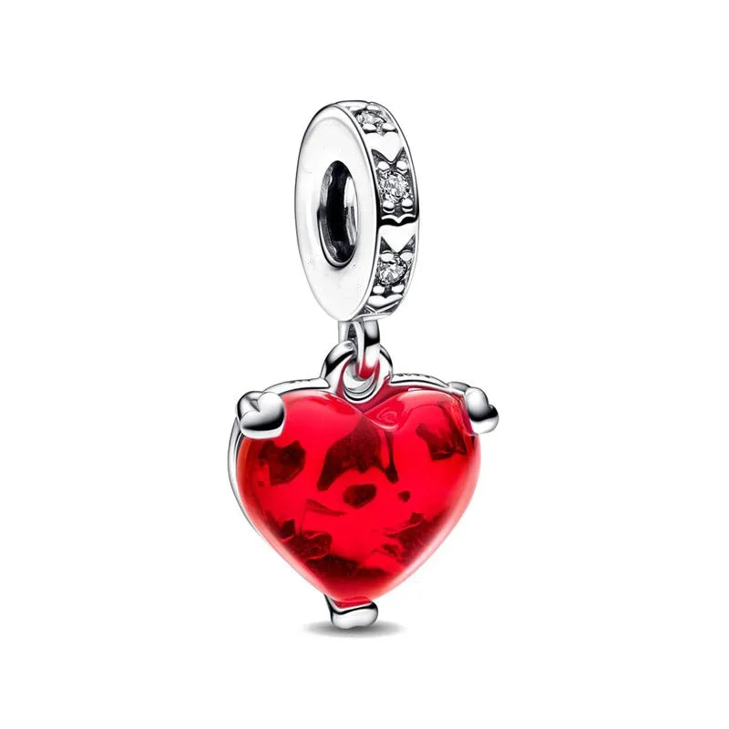 Valentine's Day Red Apple Dangle Charm Bead in 925 Sterling Silver for Women's Heart Bracelet Jewelry