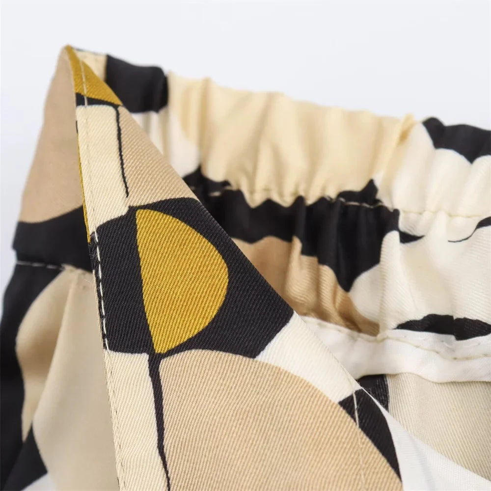 Casual Women's Geometric Printed Shirt and High Waist Straight Leg Pants Set