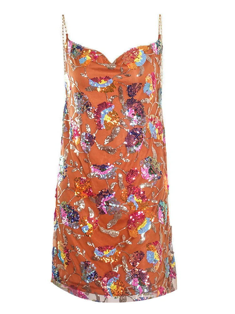 Floral Sequined Backless Mini Dress For Night Out Clubbing