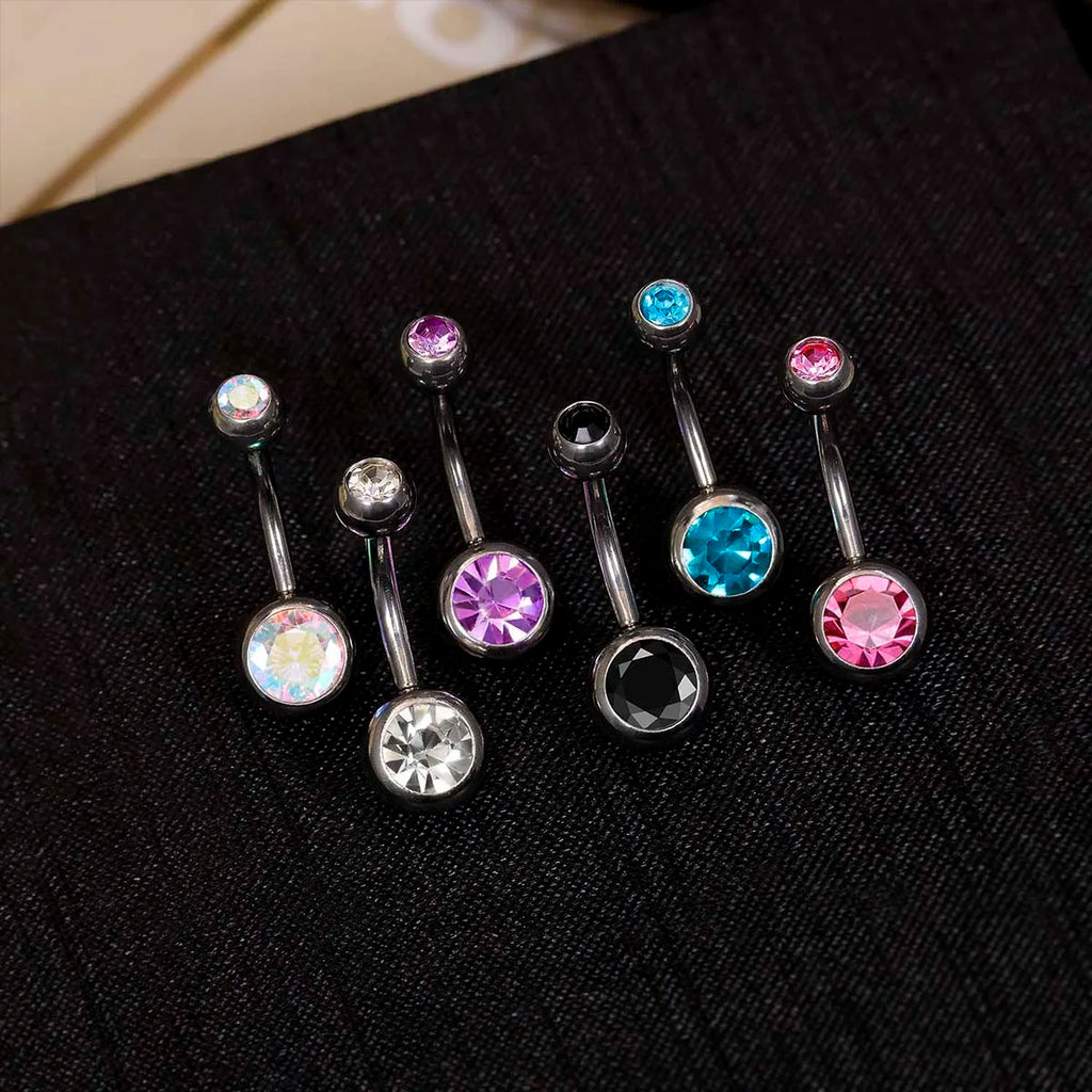 G23 Titanium Crystal Gem Curved Barbell Belly Button Rings for Navel Piercings