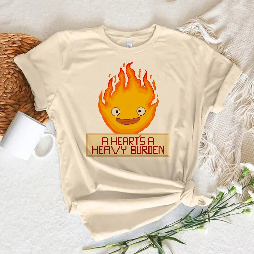 Calcifer Top Women Summer Harajuku T Shirt Japanese Manga Casual Y2K Tee