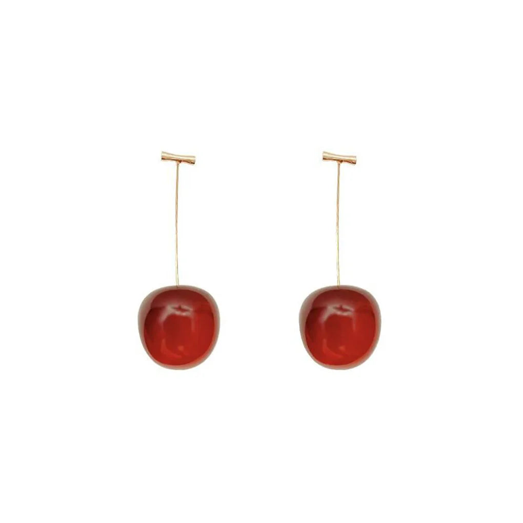 Red Cherry Dangle Earrings for Women, Fruit Statement Jewelry, Cute Acrylic Cheerios Earrings for Wedding and Party Gifts