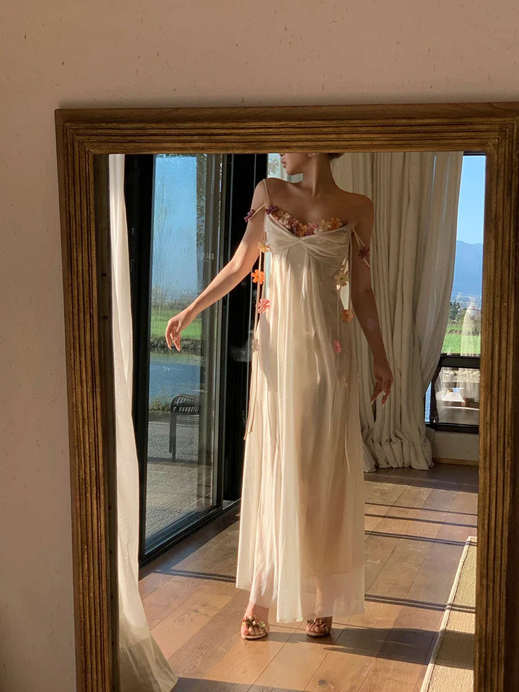 Boho Flower Maxi Dress Spaghetti Strap Beach Party