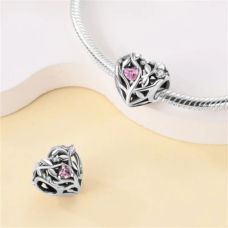 Silver Plated Lotus Guardian Angel Heart-Shaped Zircon Charms Beads for DIY Jewelry and 925 Bracelets
