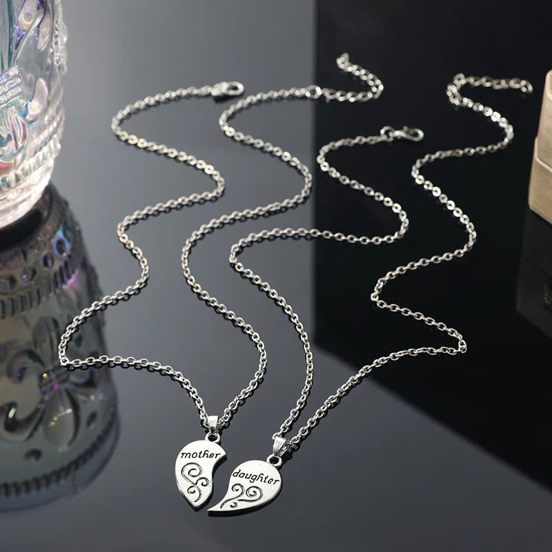 2pcs Antique Silver Plated Parent Child Necklace Set for Mother Daughter Love Jewelry