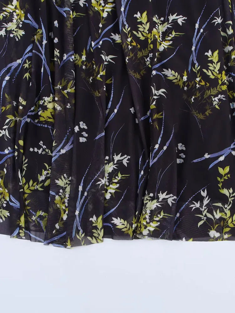 Women Summer Midi Tank Dress Vintage Print Chiffon V Neck