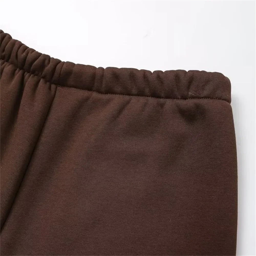 Fashionable Women's Casual Sportswear Jacket and Wide Leg Pants Set with Zipper Decoration