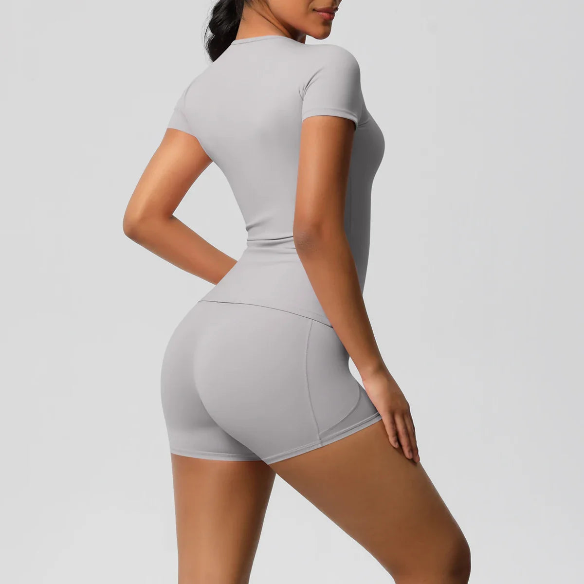 2PCS Women's Yoga Set with Pocketed Shorts and Short Sleeve Crop Top Sports Bra Comfortable Fitness Tracksuit Activewear for Gym and Outdoor Workouts