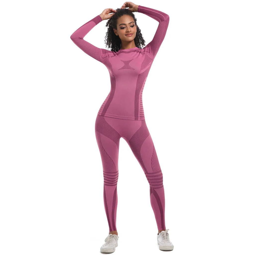 Women Thermal Skiwear Set Yoga and Fitness Workout Suit for Skiing Snowboarding Running and Exercise