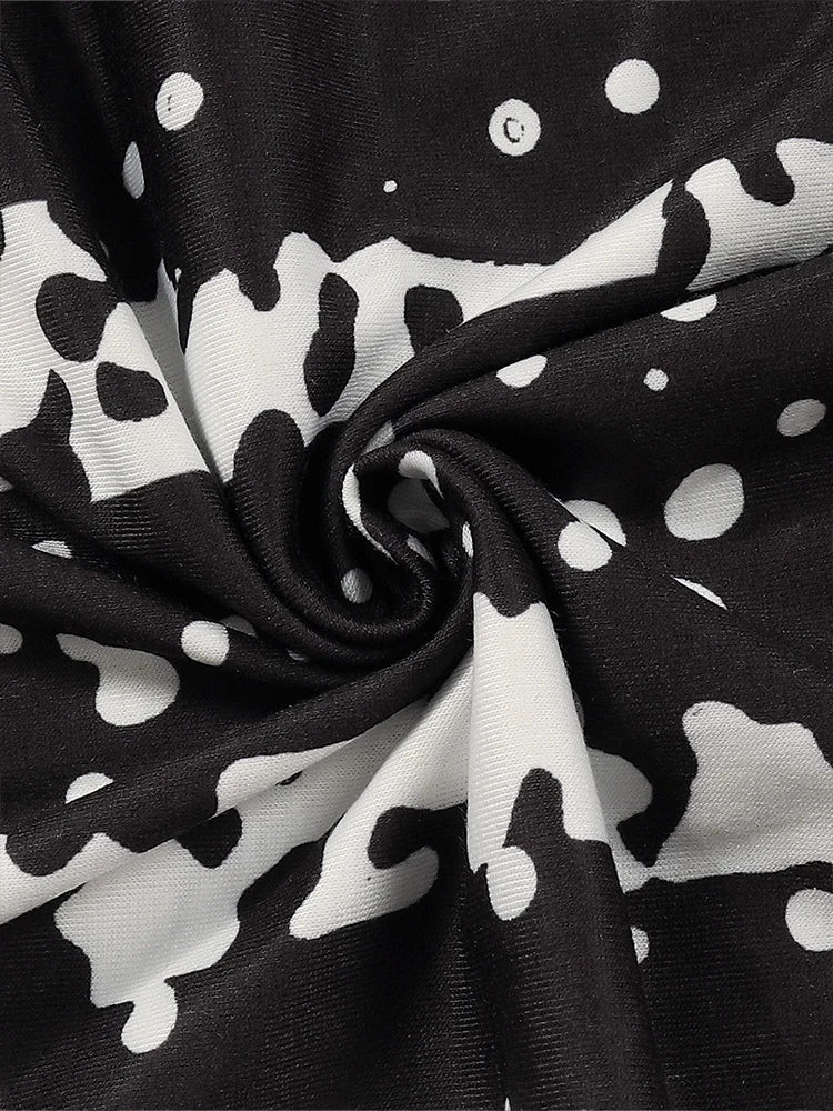 Womens Loose Maxi Dress Round Neck Long Sleeve Dot Pattern