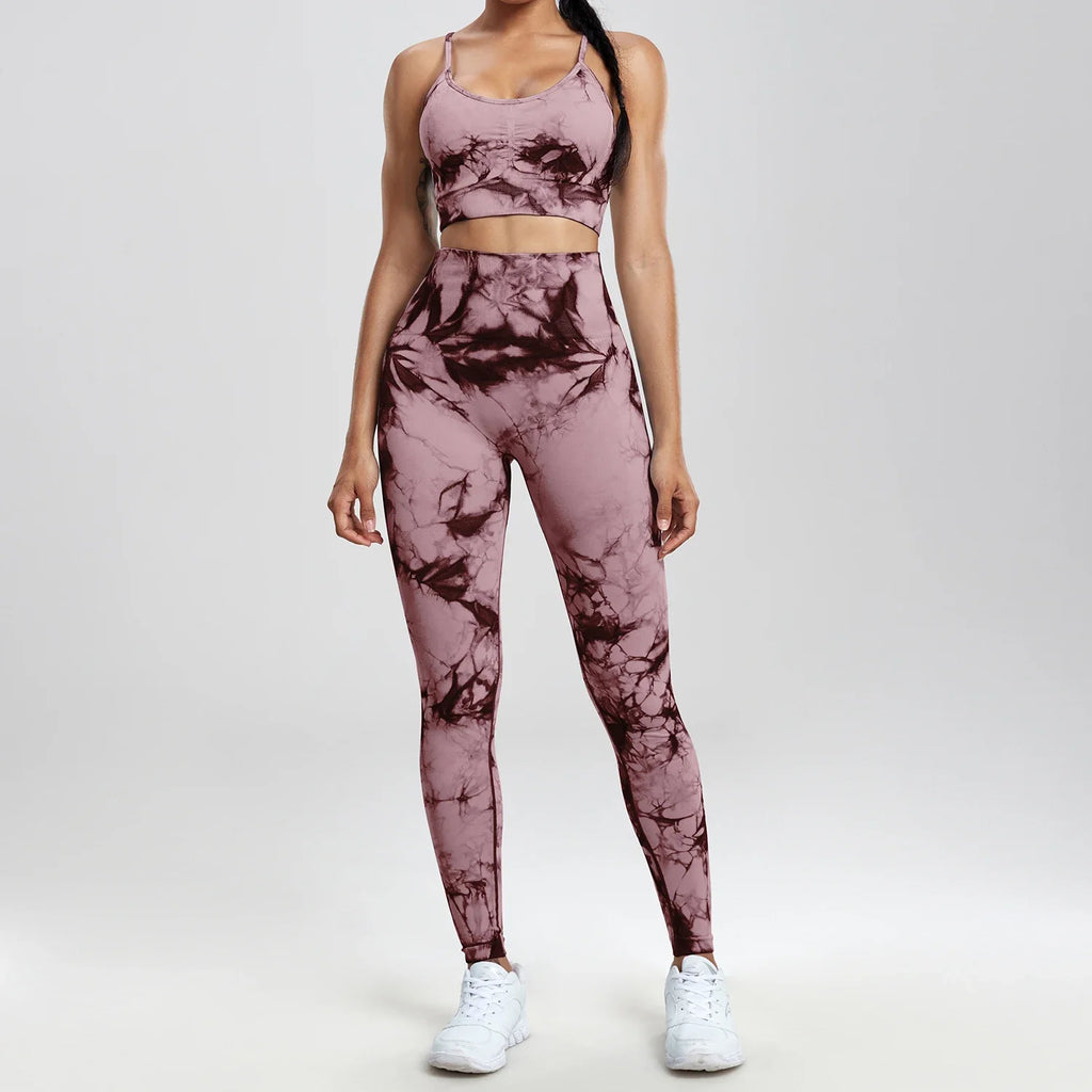 1/2/3PCS Tie Dye Seamless Women's High Waist Activewear Sets Stretch Sport Pants and Y2K Print Crop Tops for Running and Autumn Fitness
