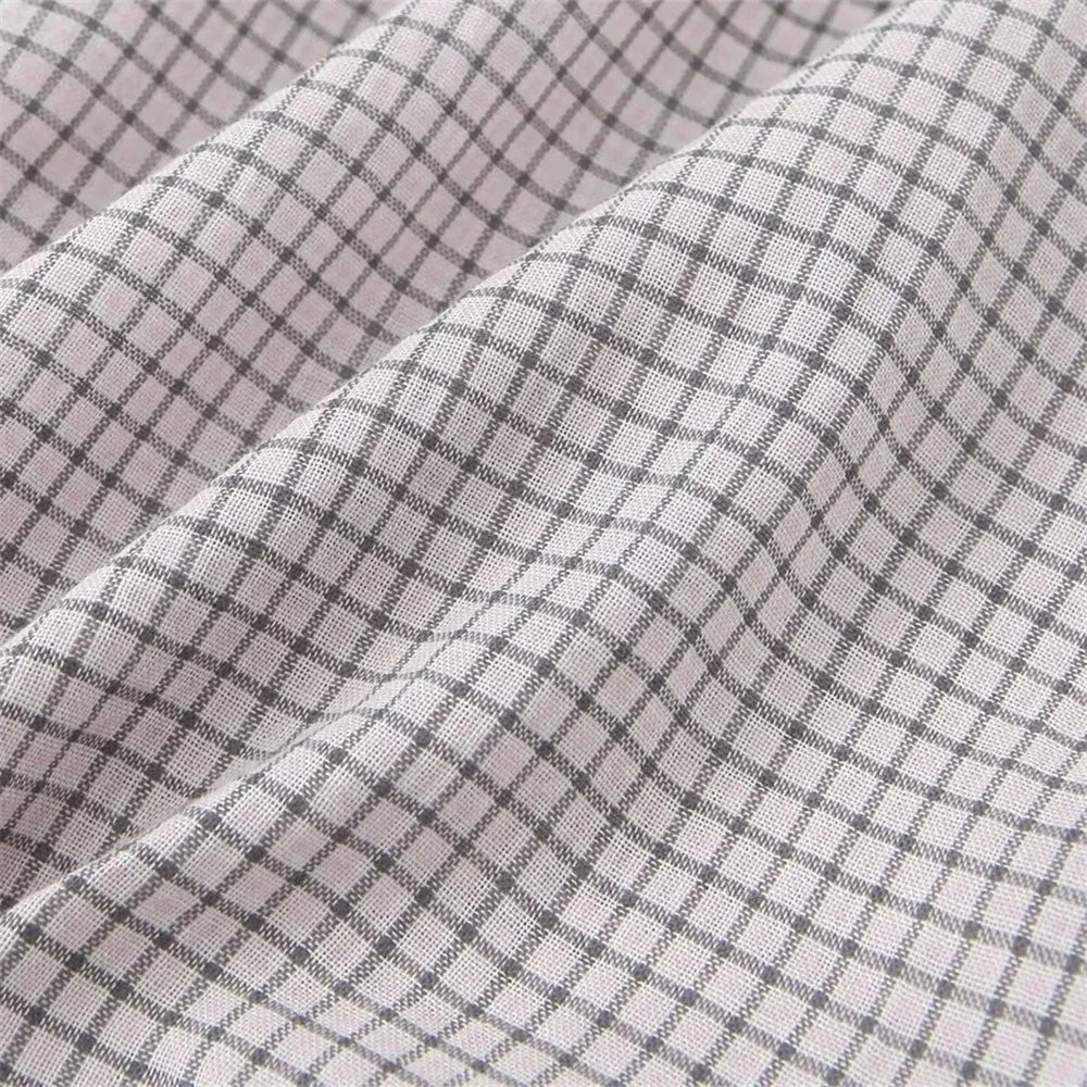 Casual Women's Long Sleeve Loose Fit Layered Small Grid Decorative Shirt for Autumn Versatile Everyday Wear