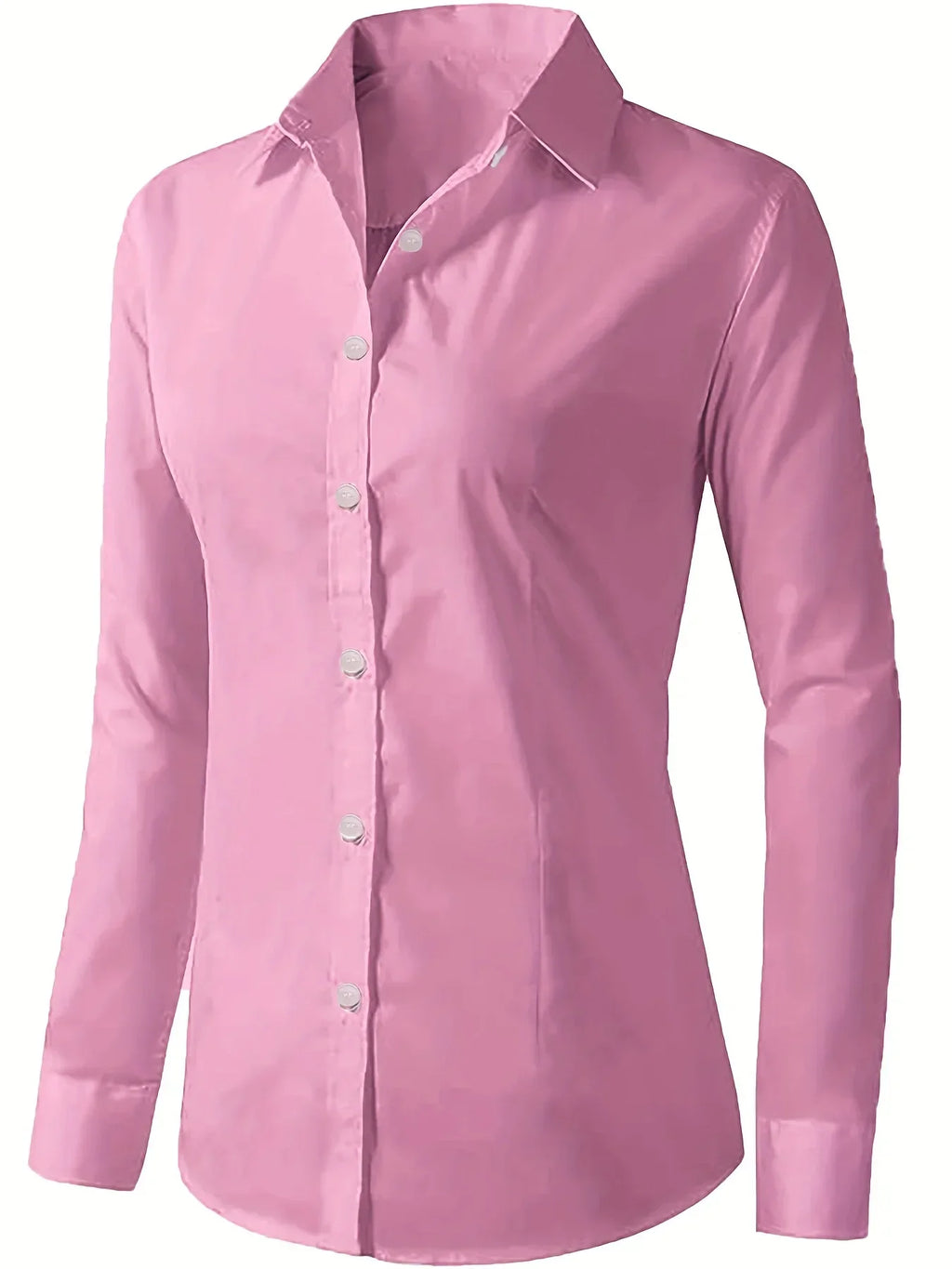 Solid Button Front Shirt Elegant Long Sleeve Lapel Blouse Lightweight Basic Top for Spring and Fall Women's Fashion Office Casual Wear