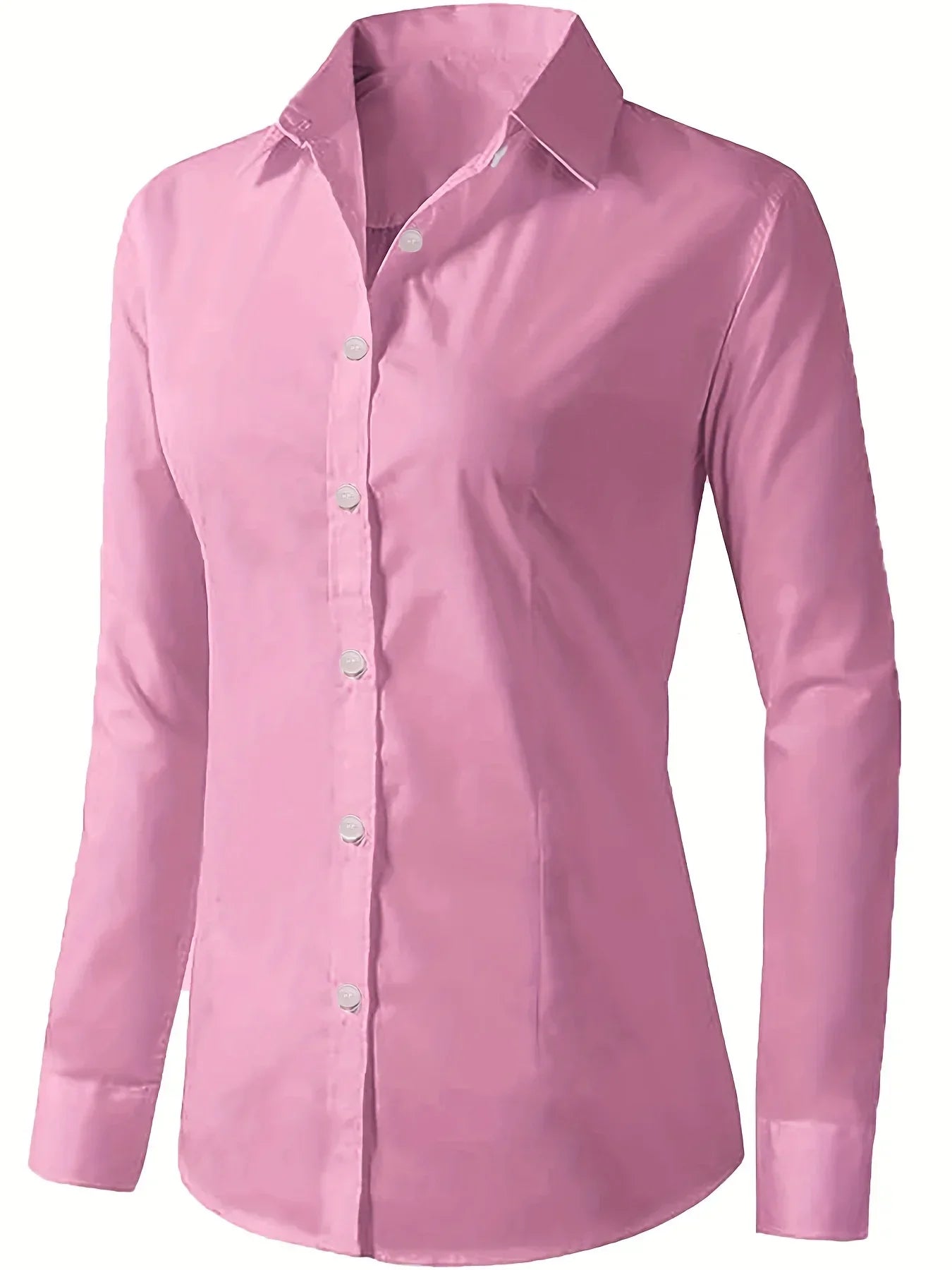 Solid Button Front Shirt Elegant Long Sleeve Lapel Blouse Lightweight Basic Top for Spring and Fall Women's Fashion Office Casual Wear