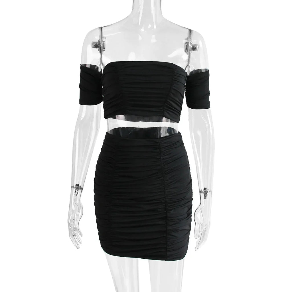 Fashionable Casual Women's Two-Piece Set with Short Sleeve Bodycon Skirt and Sexy Shoulder Cutouts Summer Outfit