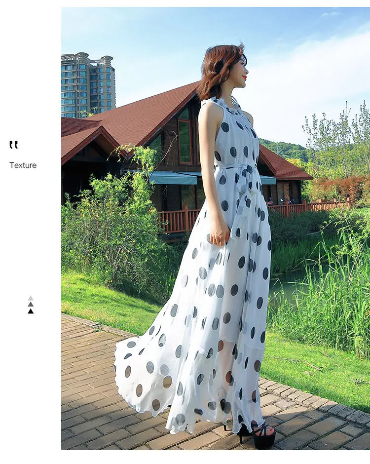 Polka Dot Maxi Dress Korean Style For Women Plus Size
