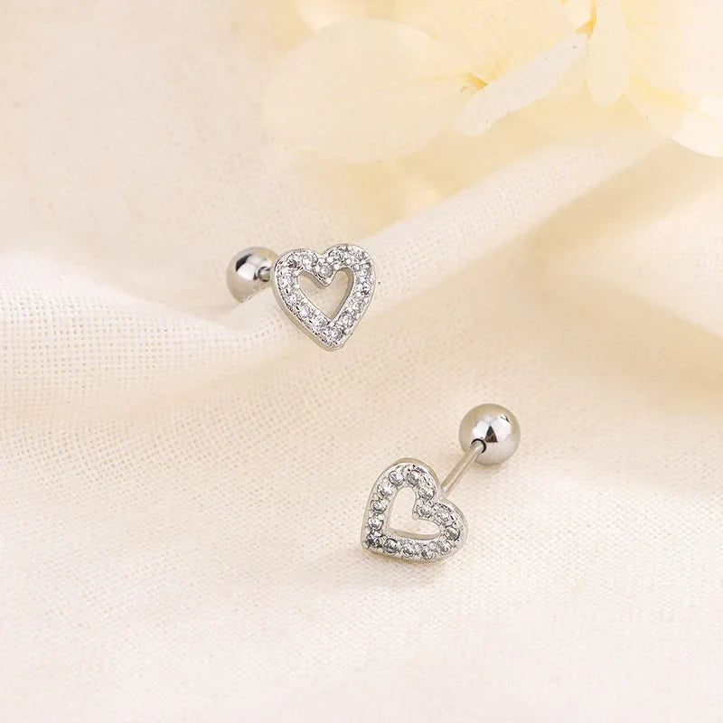 Heart Stud Earrings for Women Hypoallergenic Screw Cartilage Helix Jewelry Gifts