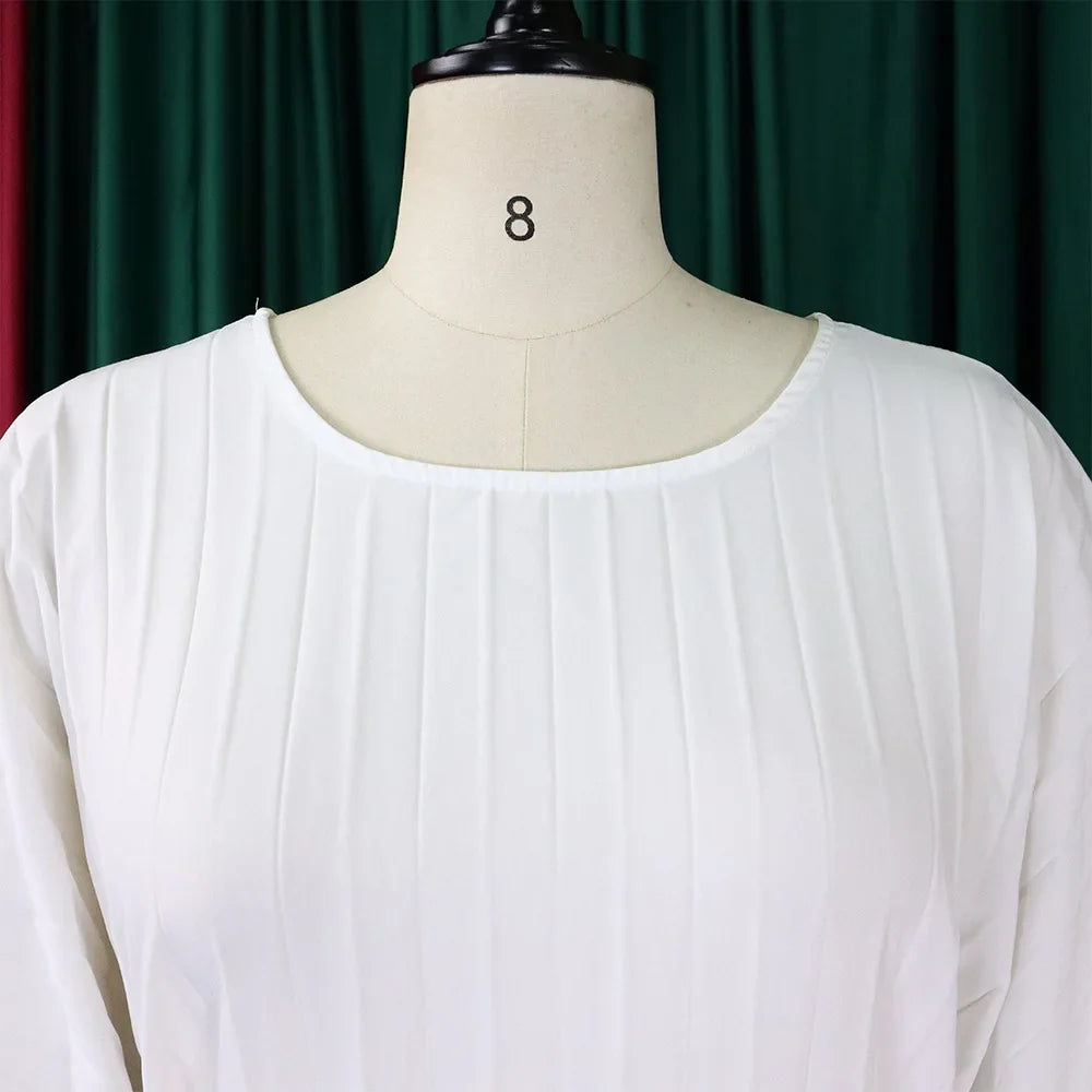 Elegant 2 Piece Women's Outfit with O Neck Blouse and High Waisted Wide Leg Pants Set