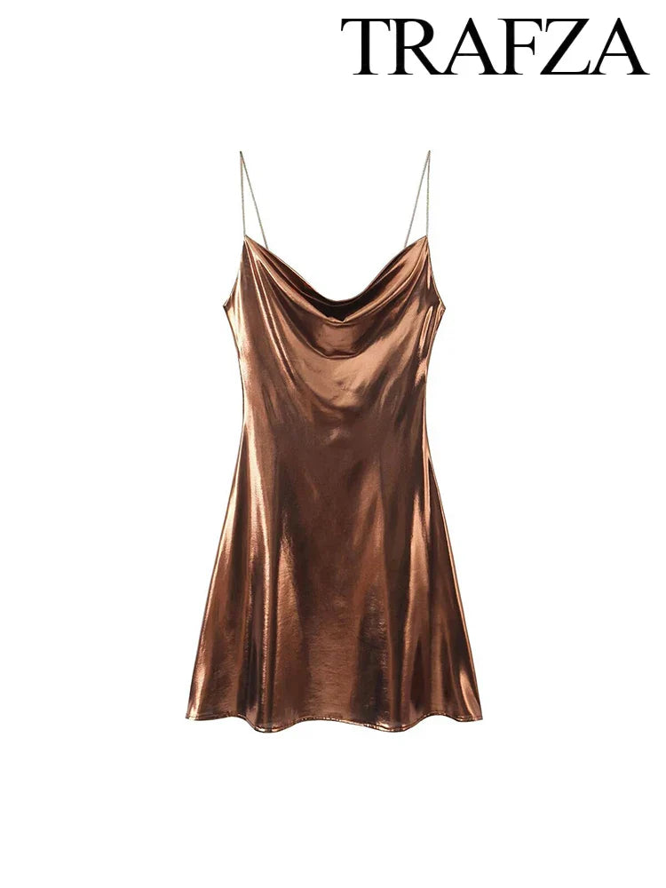 Metallic Glitter Backless Spaghetti Strap Dress For Party