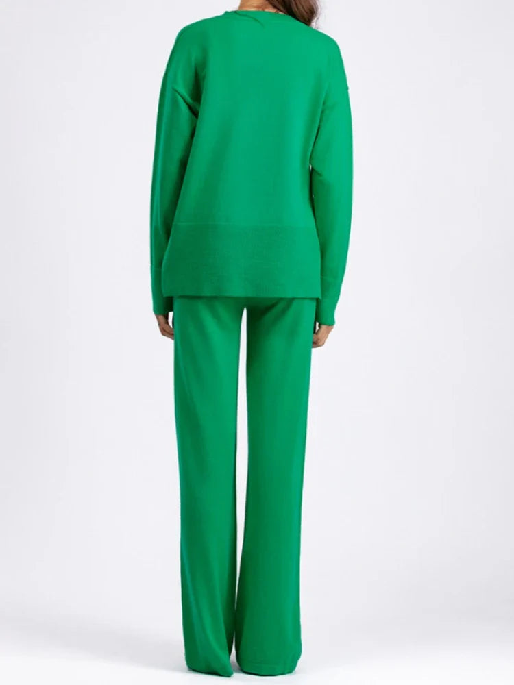 Casual Women's Sweater Pullover Knit Two-Piece Set with Loose Pants for Autumn and Winter