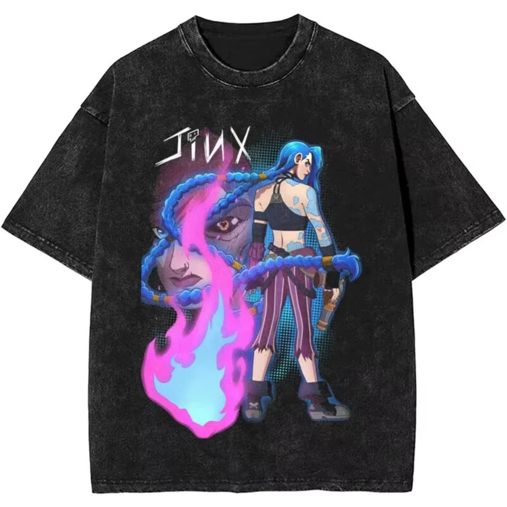 Anime Arcane Jinx Oversized Cotton T Shirt for Men and Women Summer Streetwear Tee Fans Gift