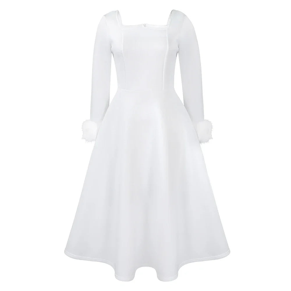 Square Neck Party Dress Women Pleated A Line Mid Calf