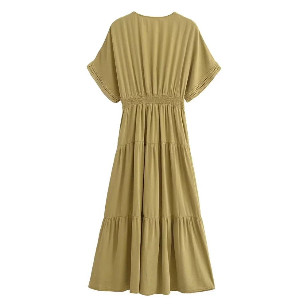 Summer Womens V Neck Lace Shirt Dress Long Casual Fit