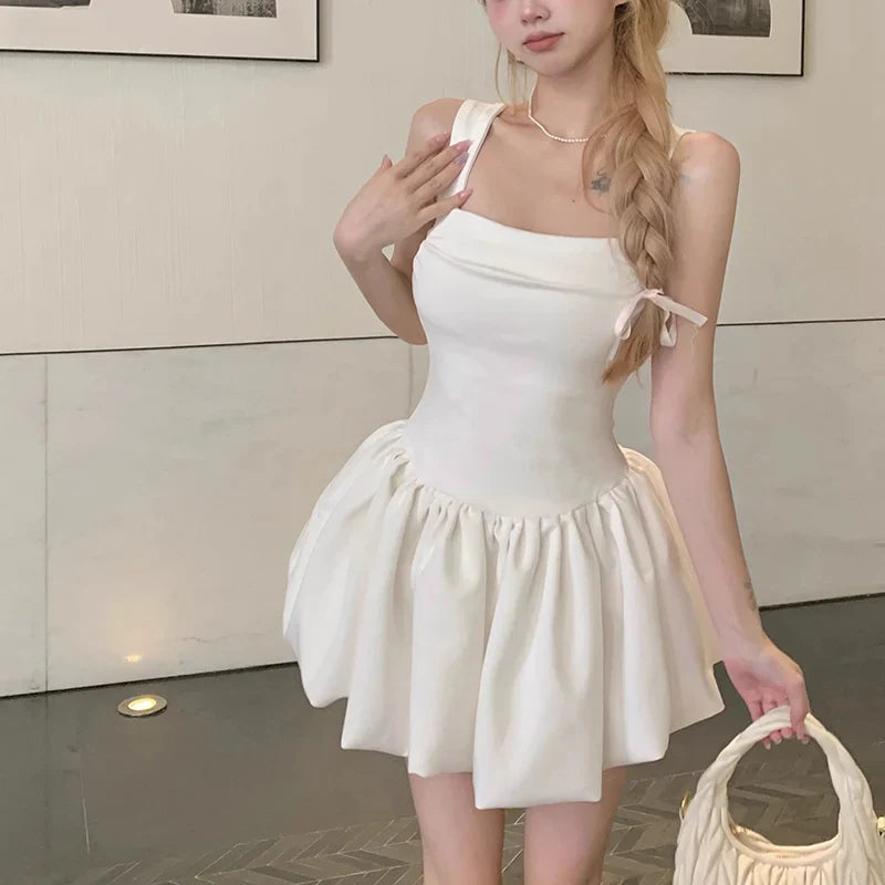 Cutecore Party Suspender Bubble Dress With Ruched Waist