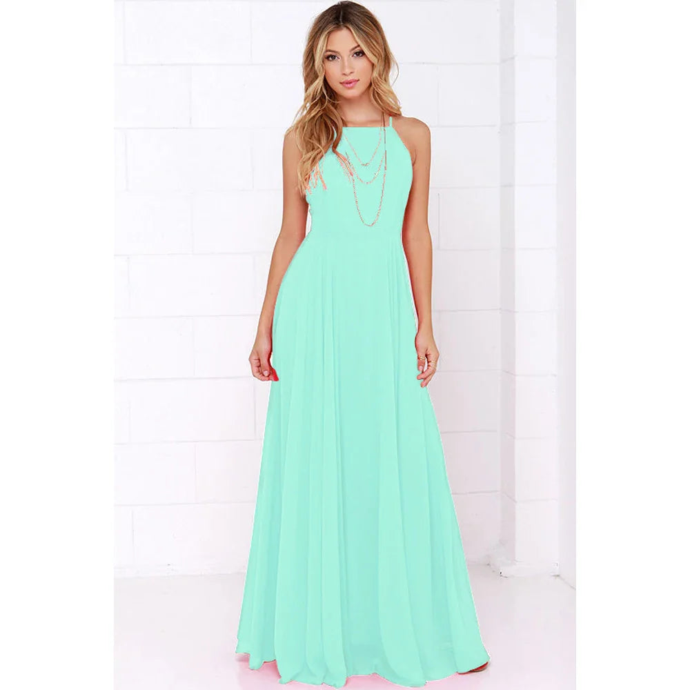 Boho Maxi Dress Sleeveless Summer O Neck Backless Sundress
