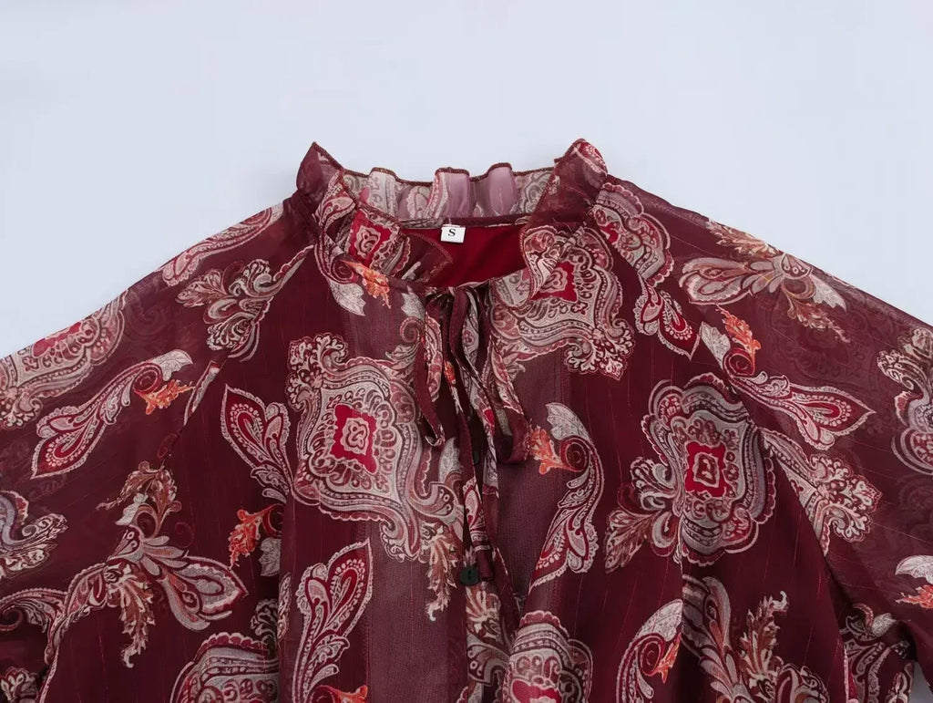 Printed Summer Long Sleeve Midi Dress for Women Chic