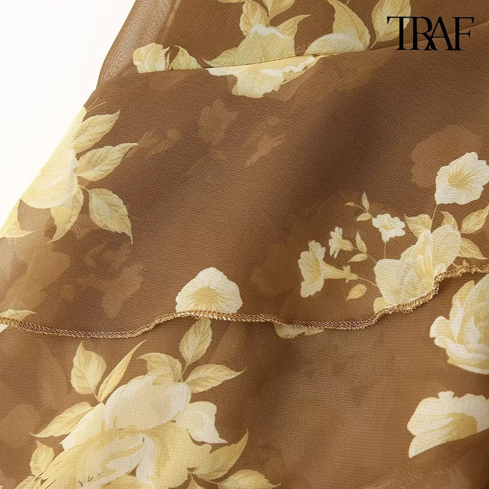 French Chic Halter Dress With Double Ruffles And V Neck