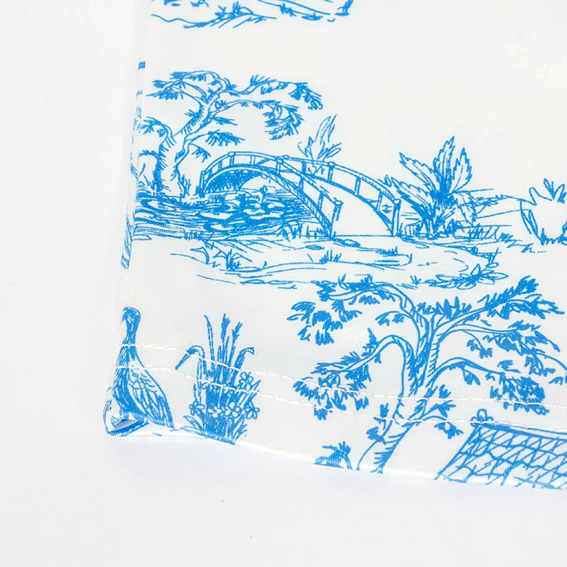 Women's Summer Two-Piece Set Sleeveless Strapless Retro Print Top and High Waist Slim Mini Skirt Streetwear Outfit