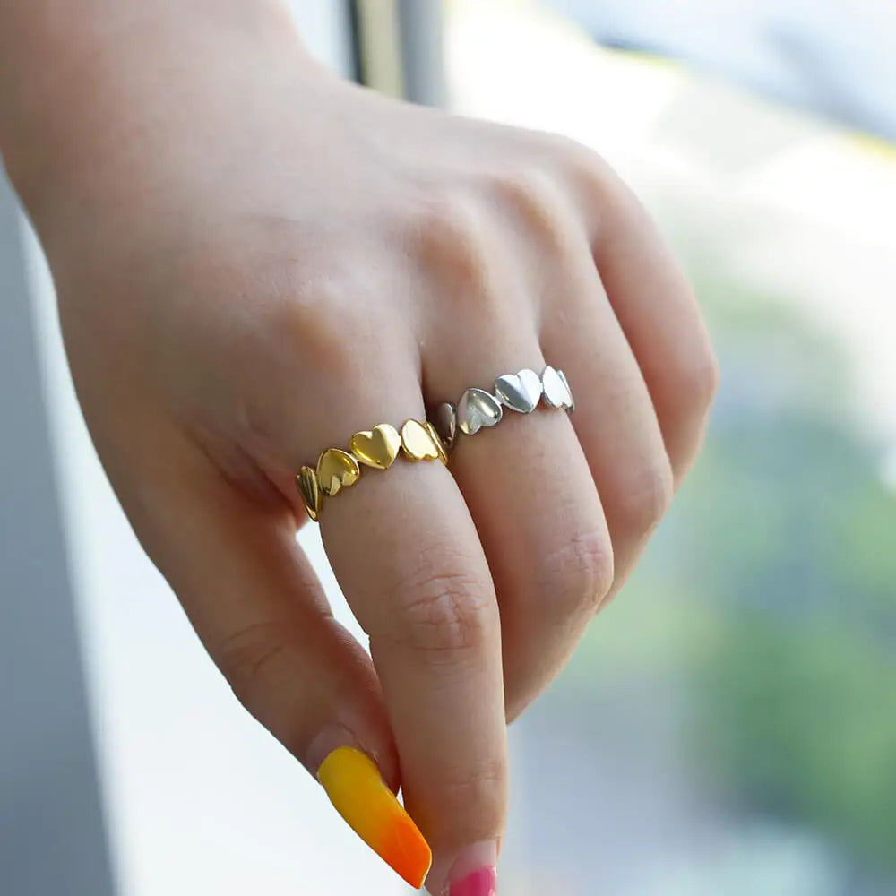 Gold Color Stainless Steel Heart Ring for Women Wedding Aesthetic Jewelry Gift