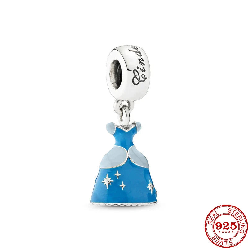 925 Silver Mermaid Princess Dress Charms for DIY Dangle Beads Fit Original Pendant Bracelet Necklace Fashion Jewelry