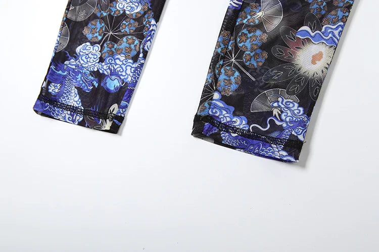 Colorful Mesh Print Jumpsuit for Women Sheer Backless Summer Clubwear Peach Buttocks Contour Tight Fit Overalls