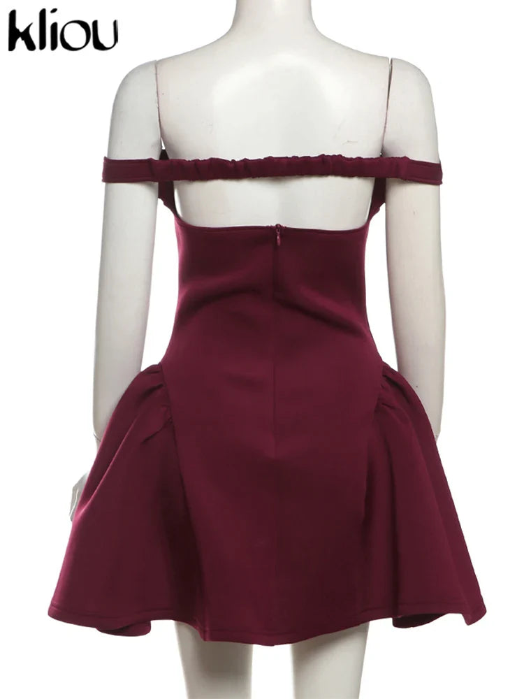 A Line Halter Dress Ruched Off Shoulder Party Dress