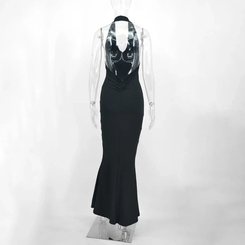 Halter Maxi Dress Women Backless Elegant Party Gown