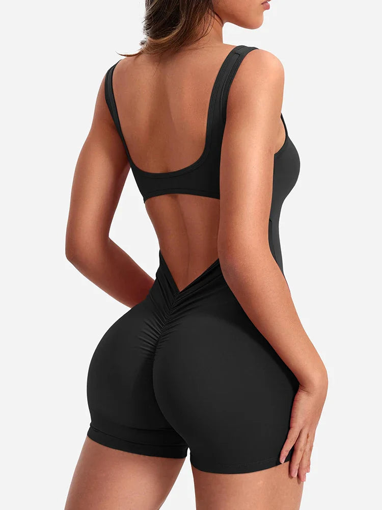 Women's Slim Fit One-Piece Backless Yoga Shorts with Hip Lifting Design for Spring and Summer Activewear