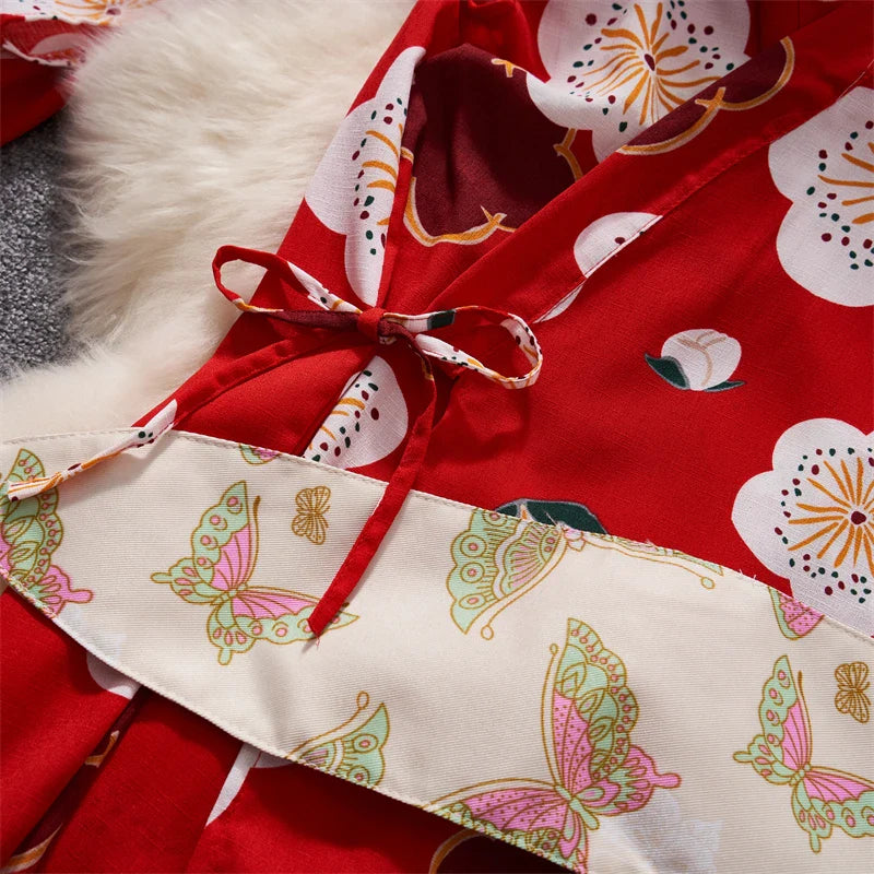 Red Kimono Cardigan For Women See Through Lace Up Dress