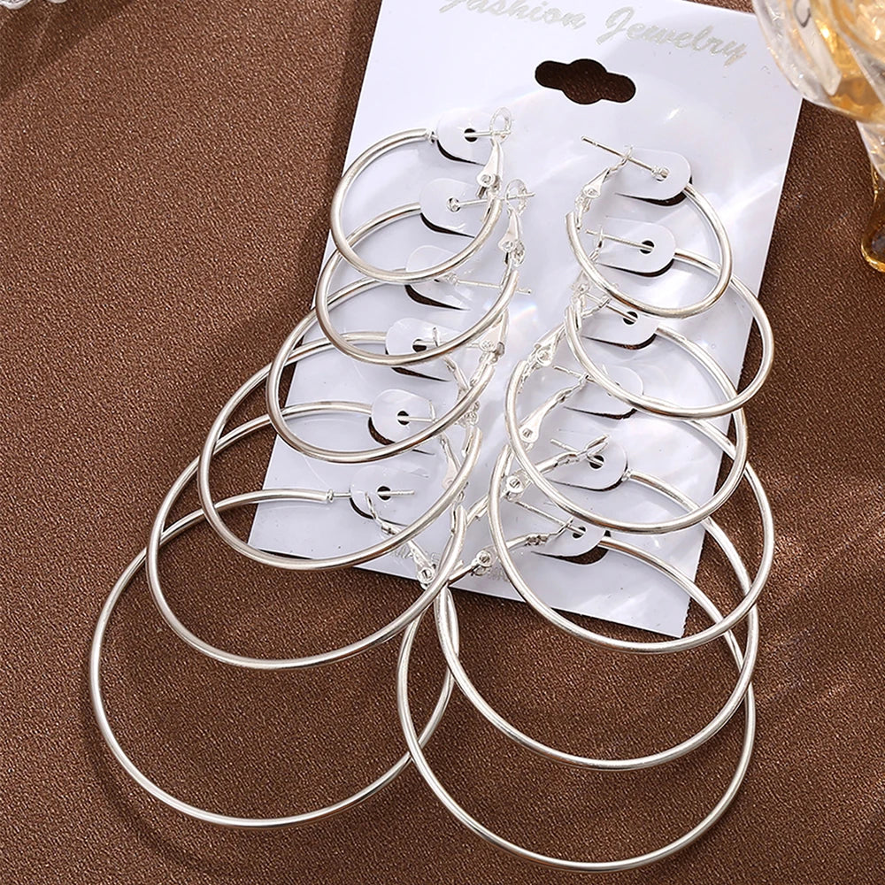 Trendy Silver Hyperbolic Hoop Earrings Set for Women Round Circle Jewelry Gift