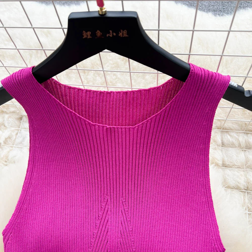 Summer Knitted Bodycon Dress Drawstring Split Black Women